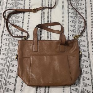 Fossil Leather Tote with Crossbody Strap.